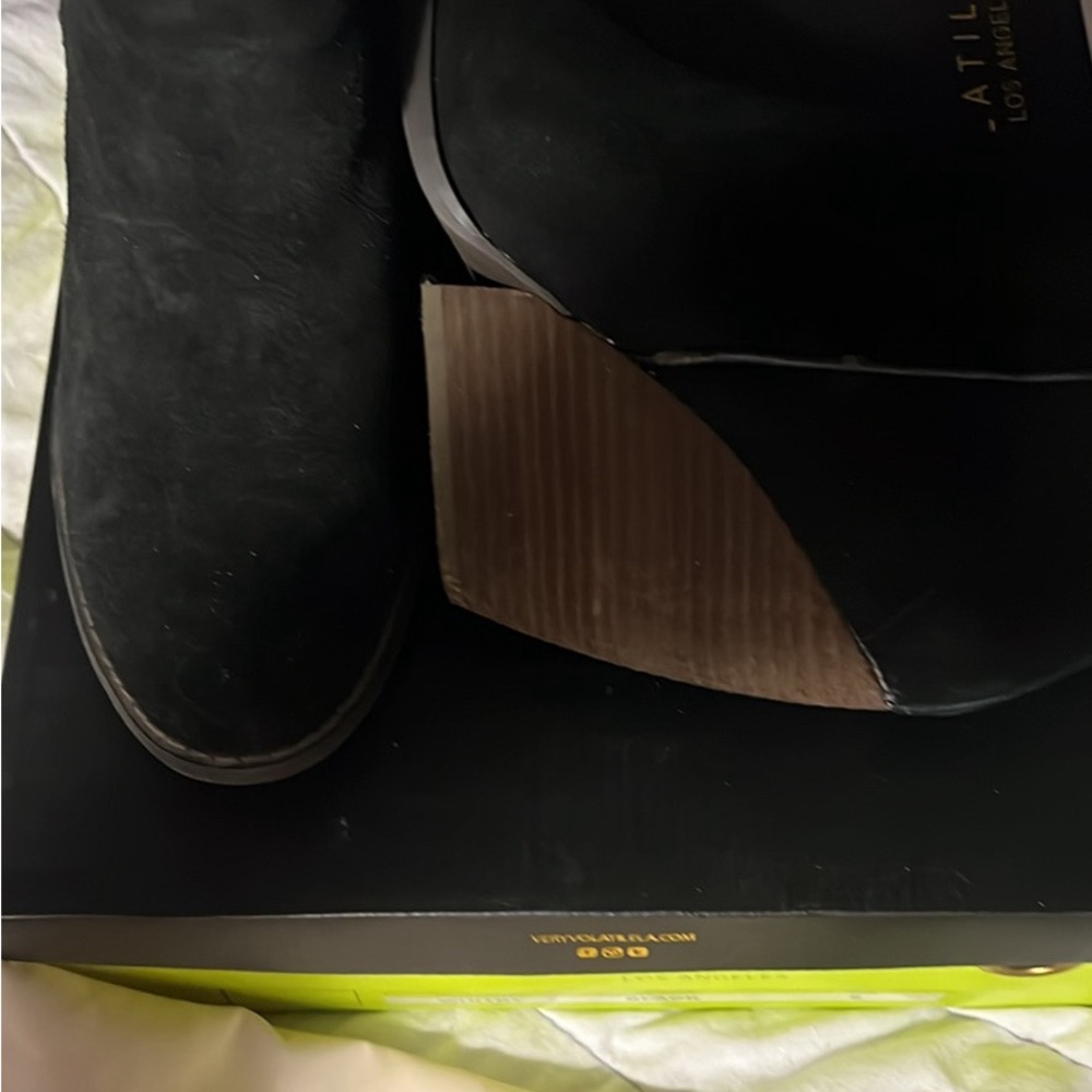 Very Volatile Black Suede Booties with a heel.Size 8. Good shape